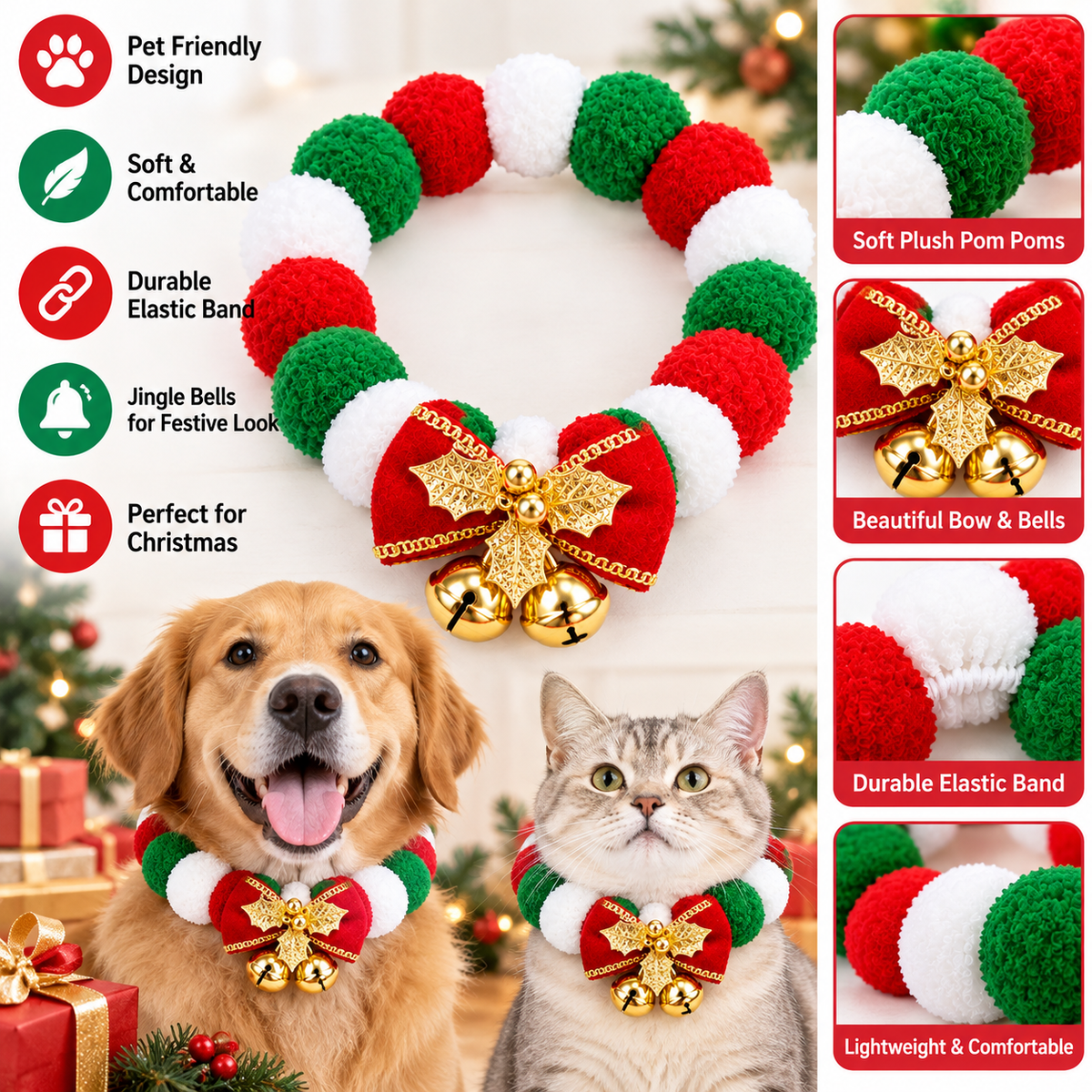 Christmas Pom Pom Pet Necklace